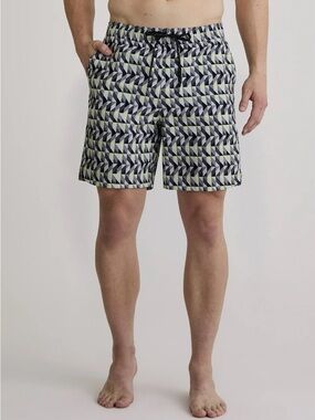 Laguna Geometric Print Swim Trunks - Gray & Neon Yellow